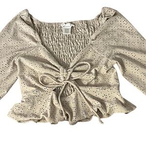 Urban Romantics‎ women crop top medium| creamy Tan Tie front| Stretchy material